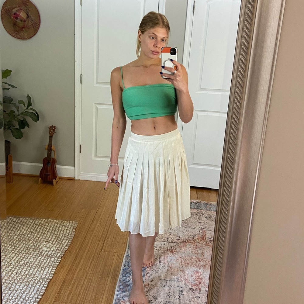 THEORY Pleated Cream Midi Skirt